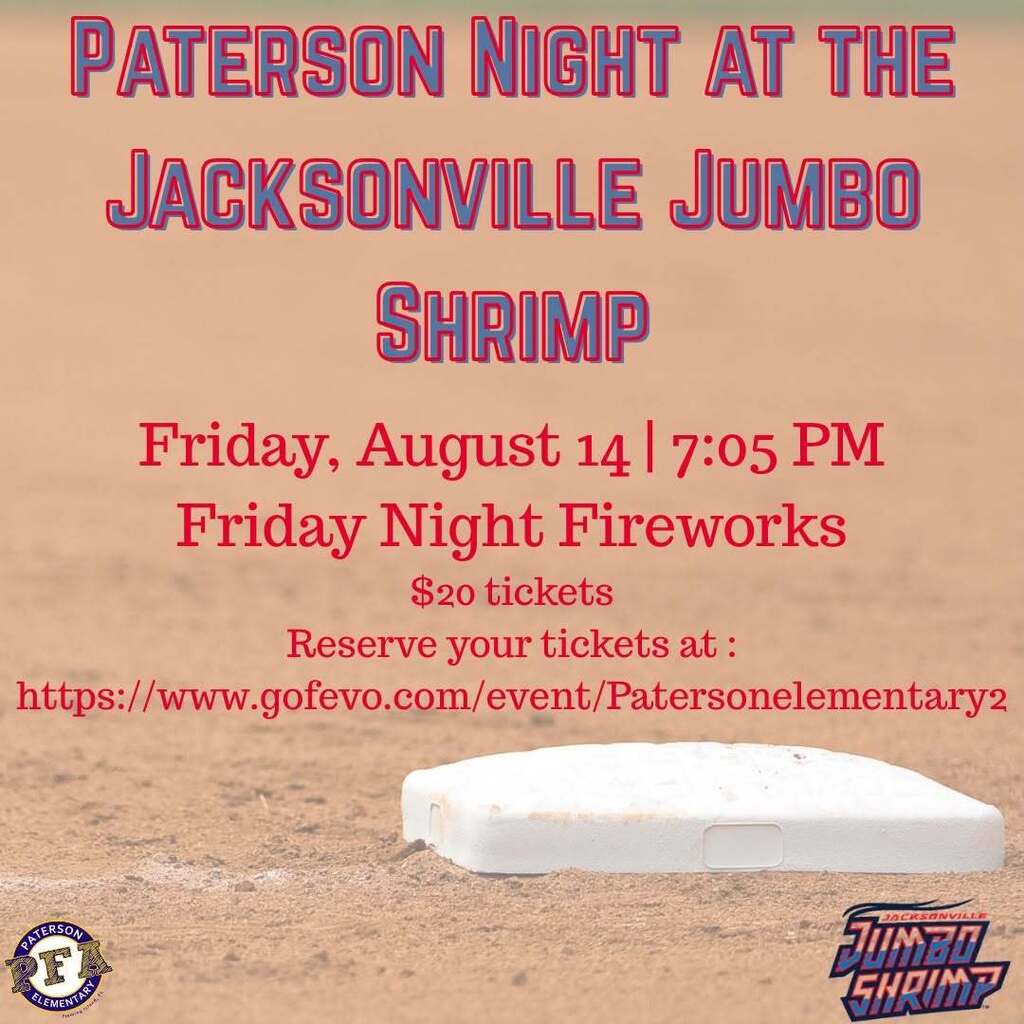 ⚾ Batter up, Paterson Elementary! ⚾ Baseball is officially taking over, and we’re bringing the fun to the ballpark! Join us on Friday, August 14th for Paterson Elementary Night with the Jacksonville Jumbo Shrimp as they take on the Syracuse Mets. 🍤🔥 Expect big hits, great company, and an epic Friday Night Fireworks show to cap off the night! 🎆 Grab tickets for the whole family, invite the neighbors, and let’s fill the stands with Paterson pride! 🎟️ Snag your tickets here before they sell out: https://www.gofevo.com/event/Patersonelementary2
