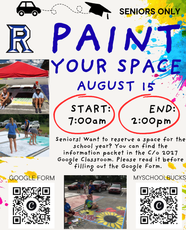 Event flyer for seniors with text "Paint Your Space", date of August 15, and times 7:00am to 2:00pm.