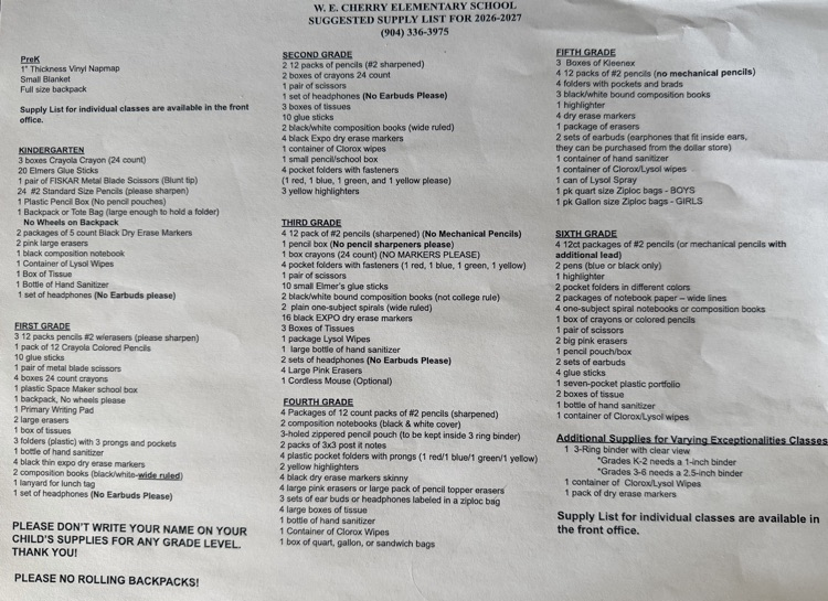 school supply list
