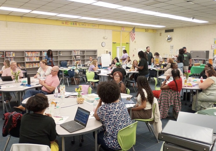 Teachers and staff getting ready for school to start