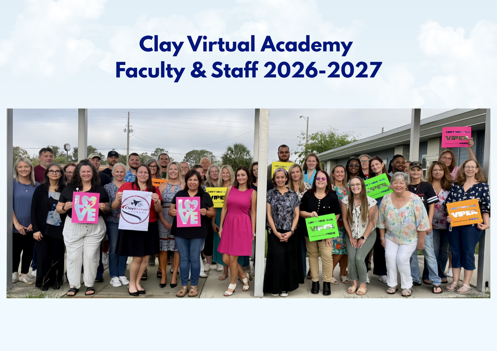 Faculty and staff of Clay Virtual Academy for the 2026-2027 school year pose for a photo.