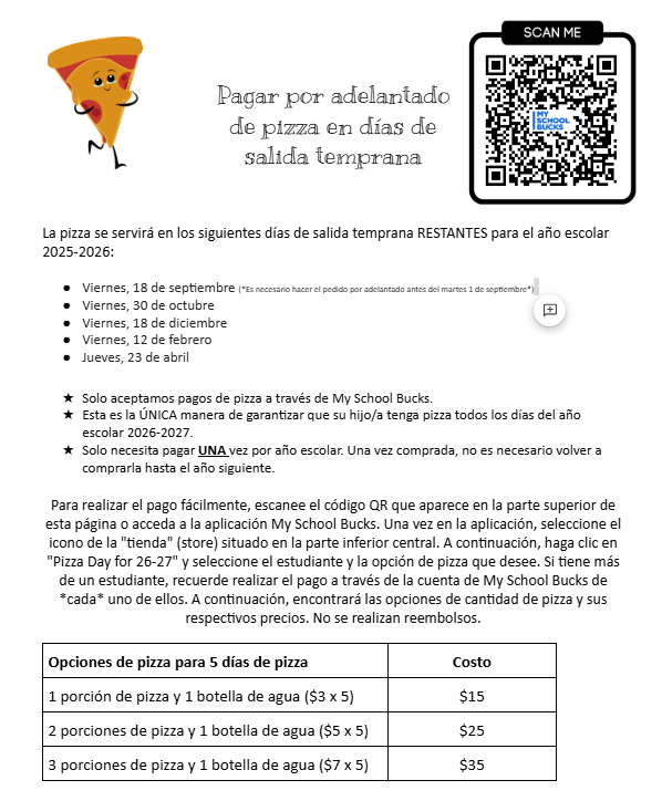 pizza flyer spanish