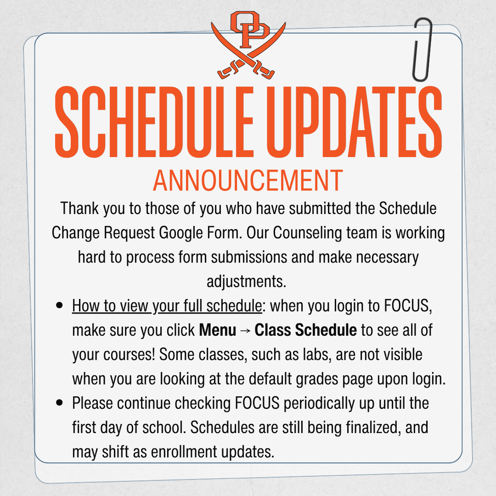 Schedule Change Updates