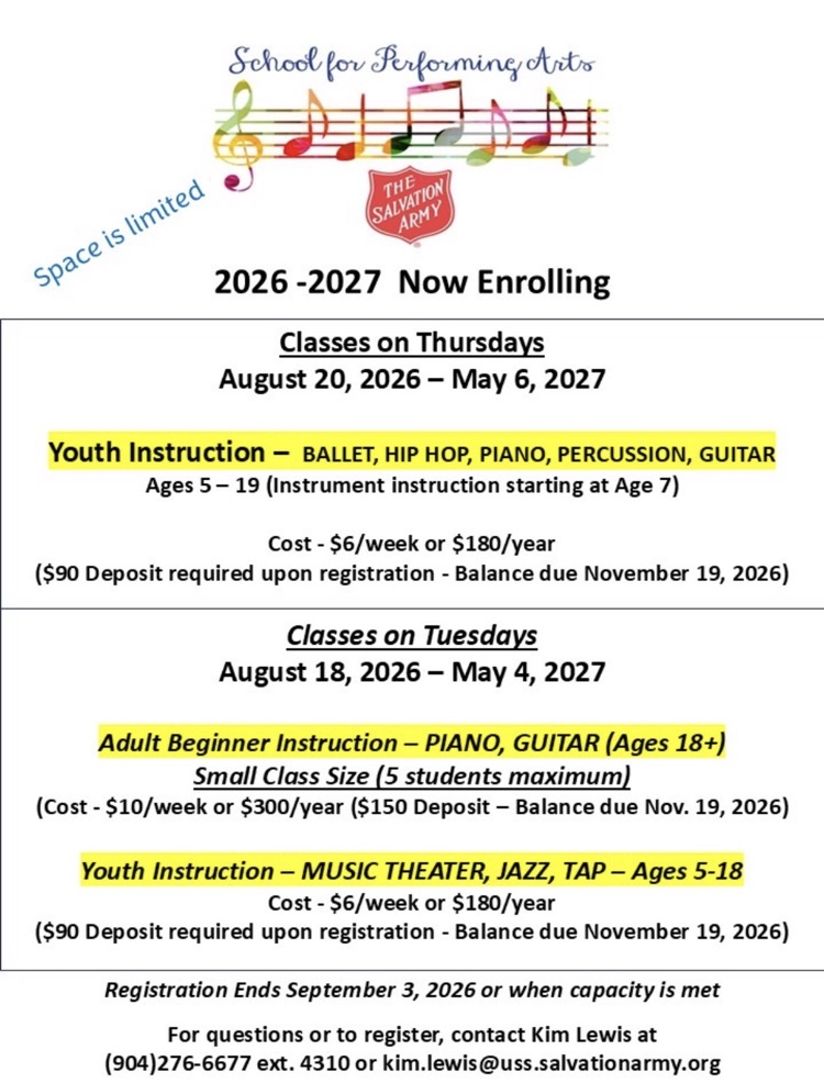 Flyer for Salvation Army School for Performing Arts