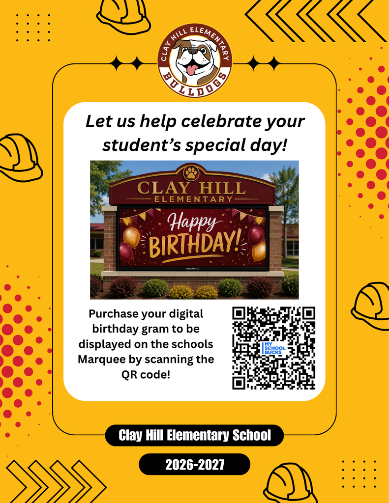 Advertisement with a yellow background featuring a school marquee saying "Happy Birthday!" and a QR code.