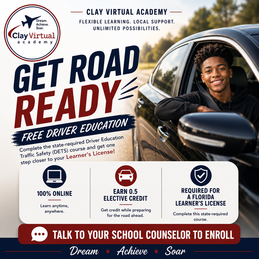 A poster shows a person in a black car with "Get Road Ready" and "FREE Driver Education" on it.