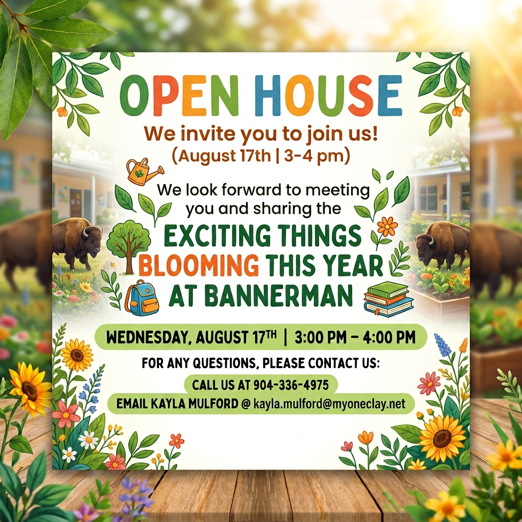 A poster for an open house event on August 17th with the time from 3:00 PM to 4:00 PM.
