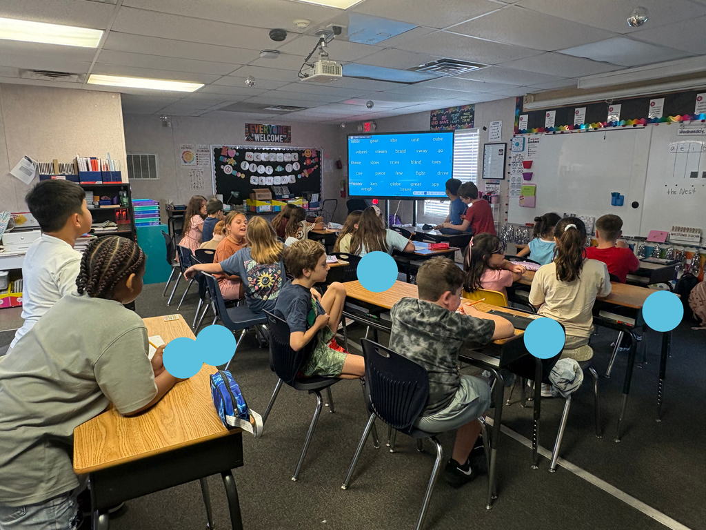 Mrs. Myers’ homeroom class reviewing long vowel spelling patterns with their desk partners. EVERYONE was excited to demonstrate their abilities individually on the smart board after the partner practice.