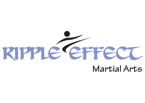 Logo for Ripple Effect Martial Arts. Features a person in motion, blue text, and a white background.