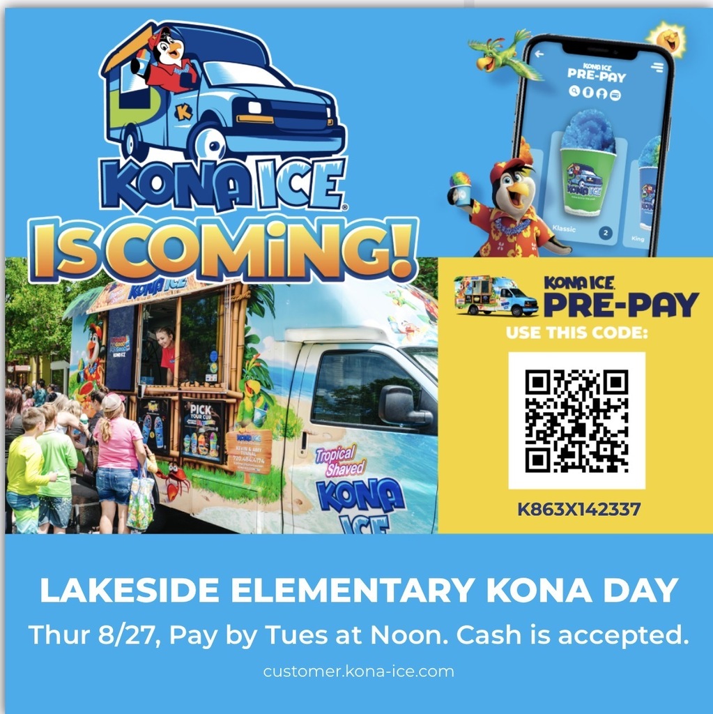 The Kona Ice Truck is coming Aug. 27. Scan the QR code to pre order your icee.