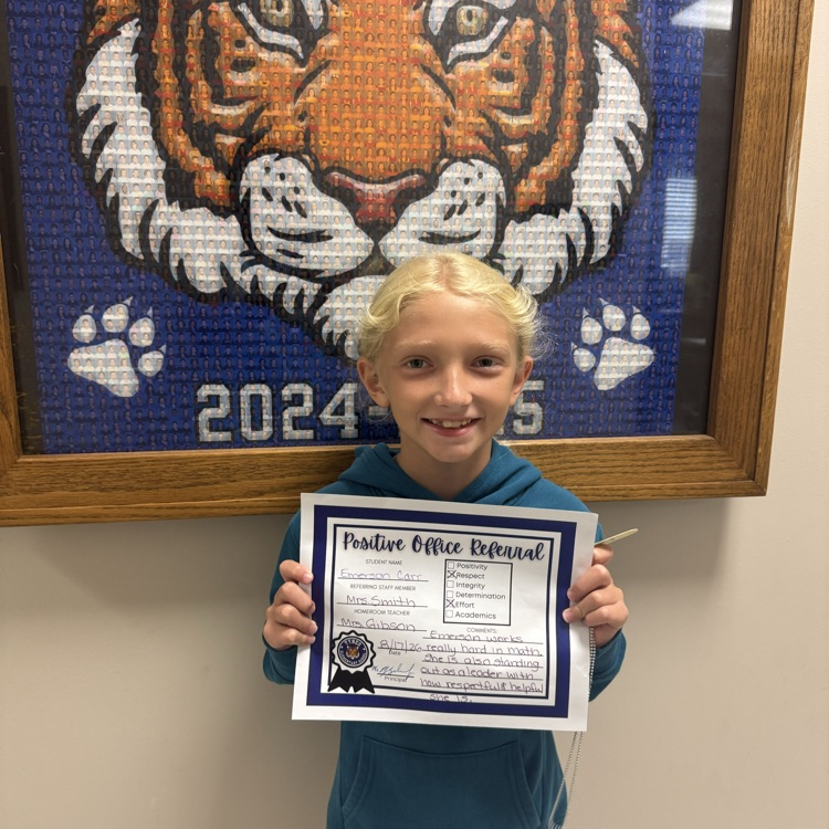 So proud of Emerson for showing Tynes Tiger pride through respect, effort, and leadership! 🐯💙