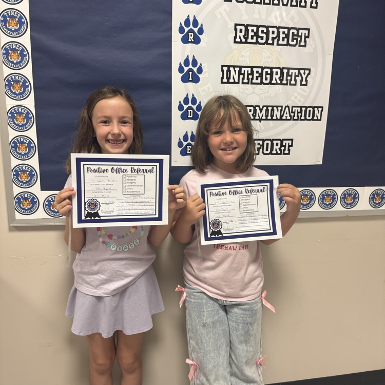 Congratulations to Elizabeth, Lilly, Henry, and Kenley on receiving Positive Office Referrals for showing their Tynes Tiger Pride! 🎉