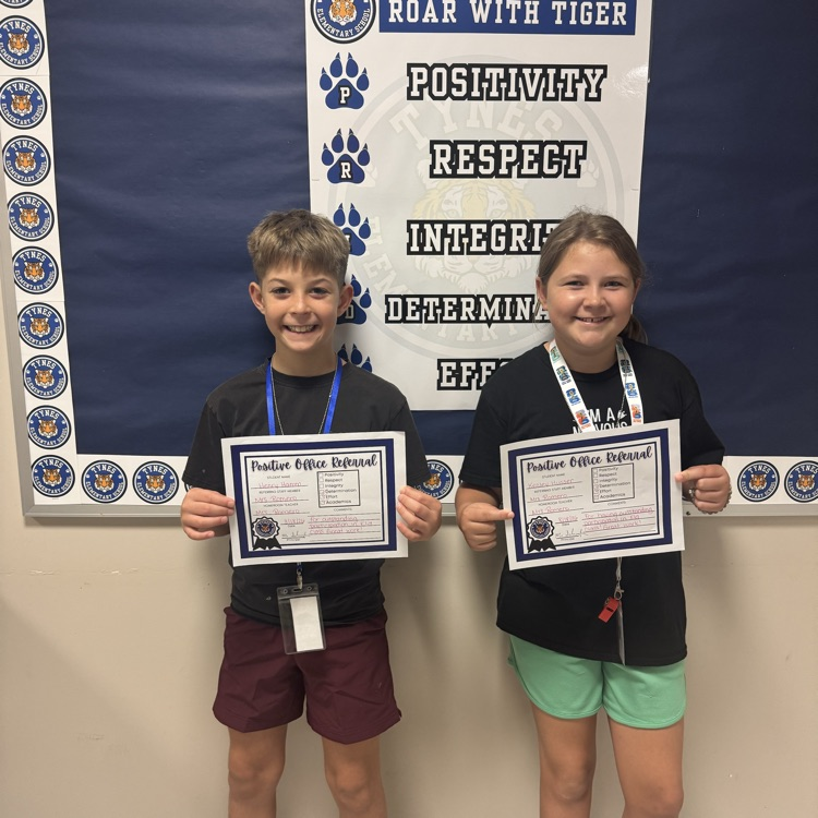 Congratulations to Elizabeth, Lilly, Henry, and Kenley on receiving Positive Office Referrals for showing their Tynes Tiger Pride! 🎉