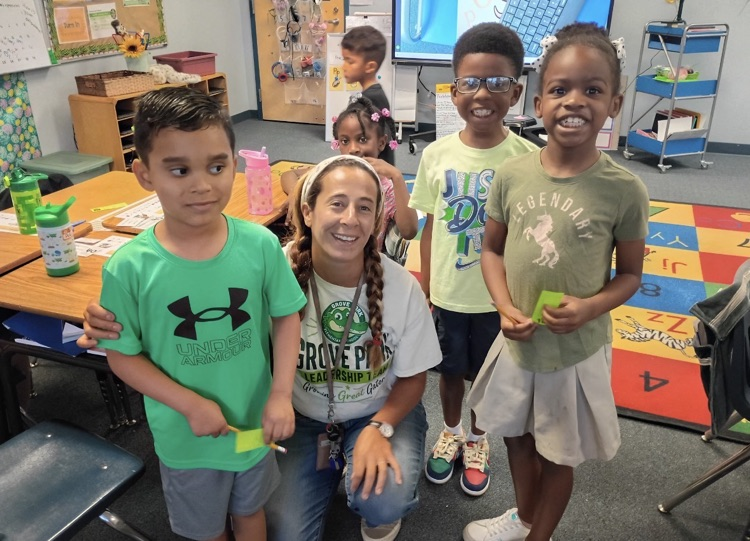 GPE Students and Staff photos wearing Grove Park and green shirts