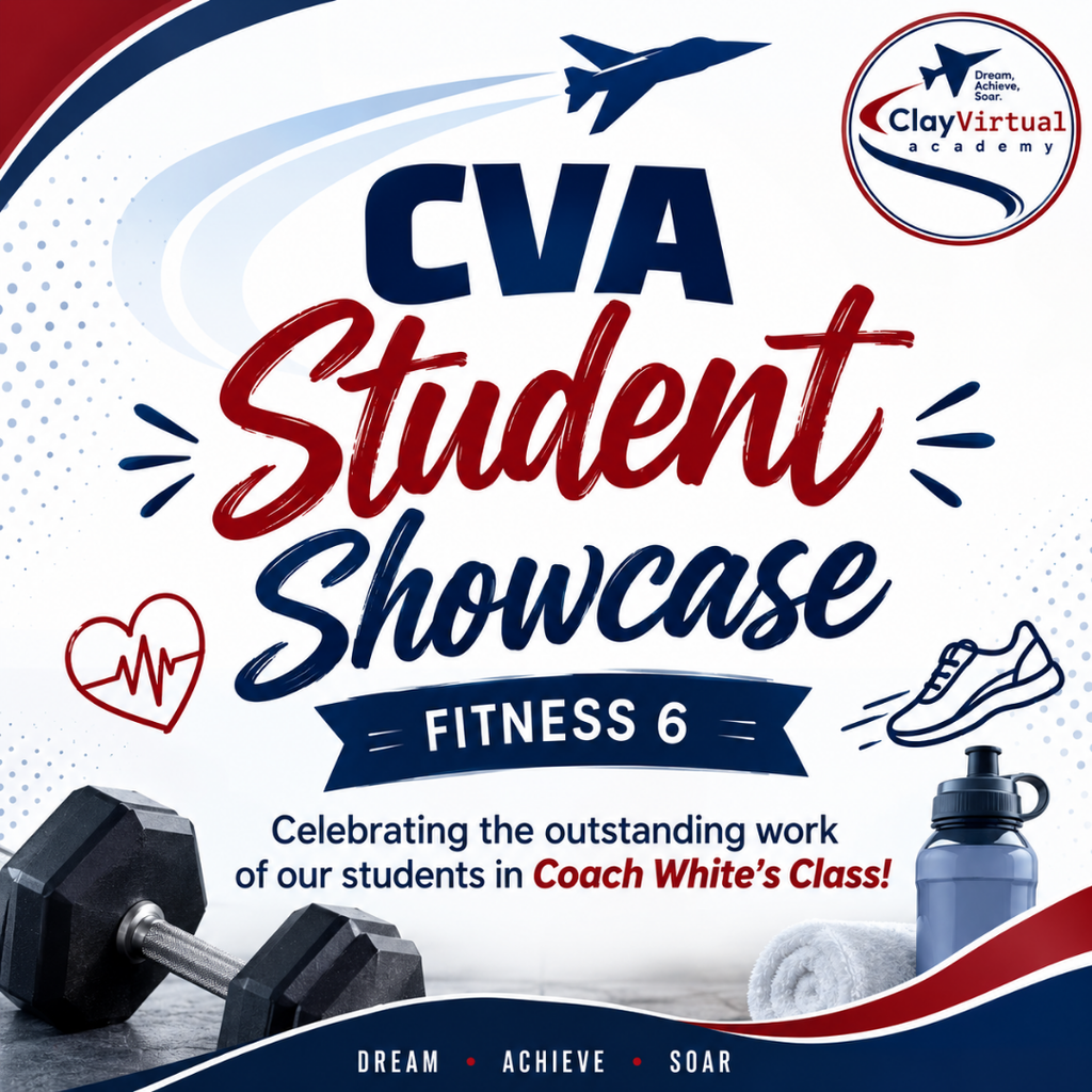 A banner with a heart, dumbbells, and water bottle highlights the "CVA Student Showcase: Fitness 6."
