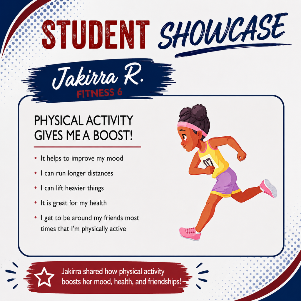 An infographic with a blue and white background features a cartoon of a girl running. It highlights how physical activity improves mood and health.