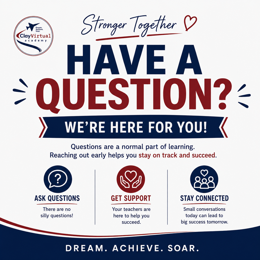 Blue, white, and red graphic with white text: "Have a Question?" with three icons and three phrases below.