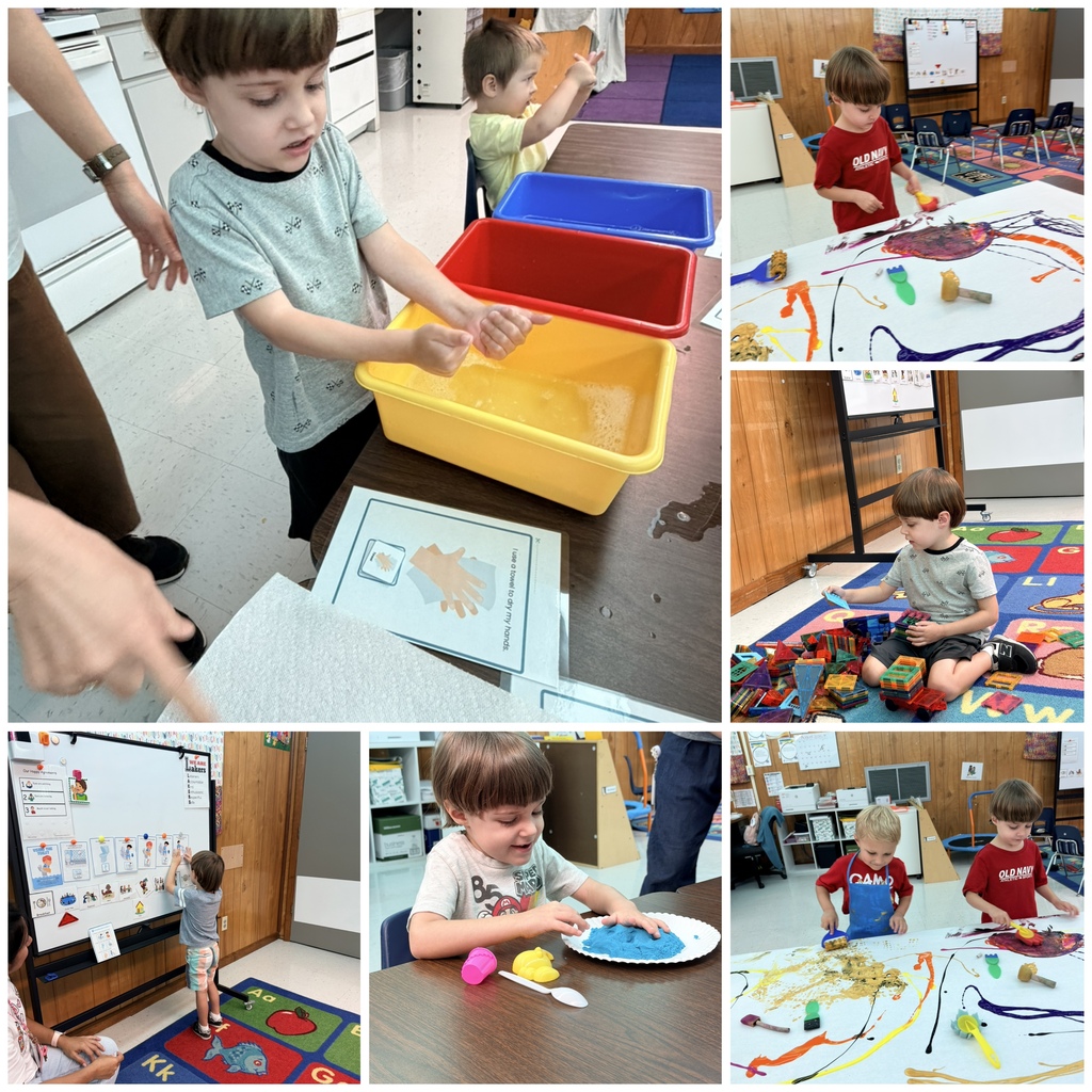 student playing at different learning stations