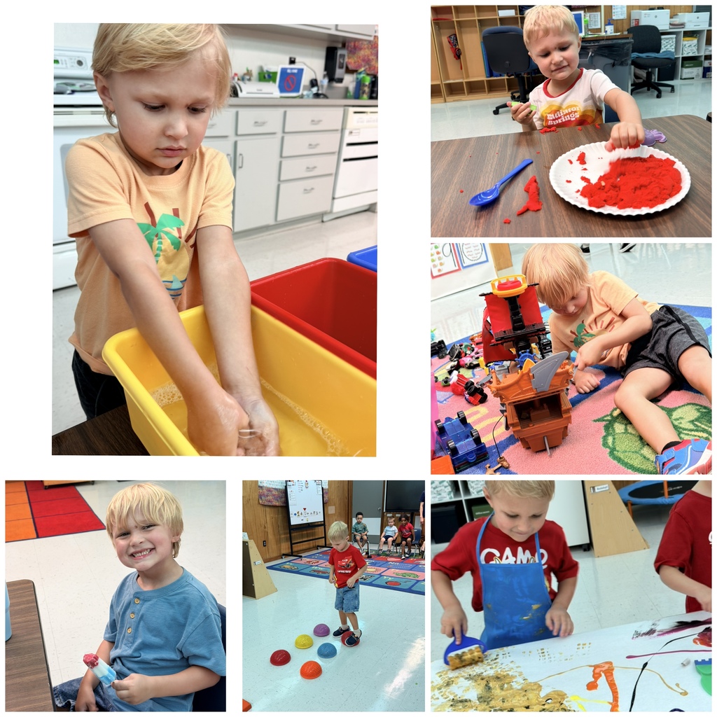student playing at different learning stations