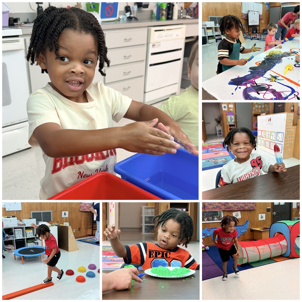 student playing at different learning stations