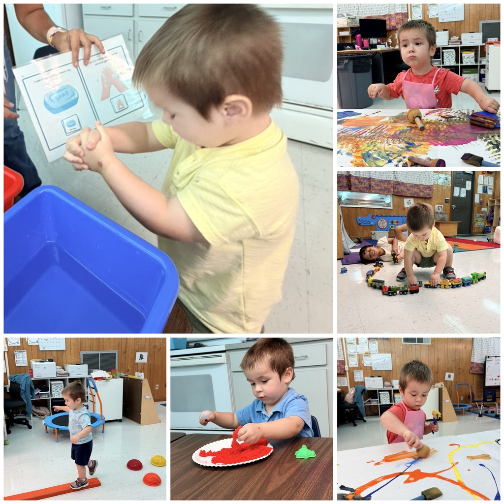 student playing at different learning stations