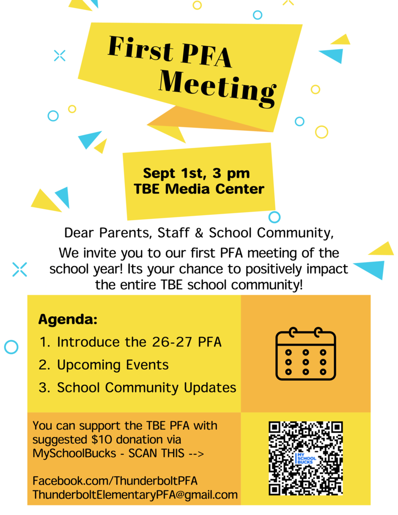 PFA Meeting, Tuesday, September 1st @ 3pm