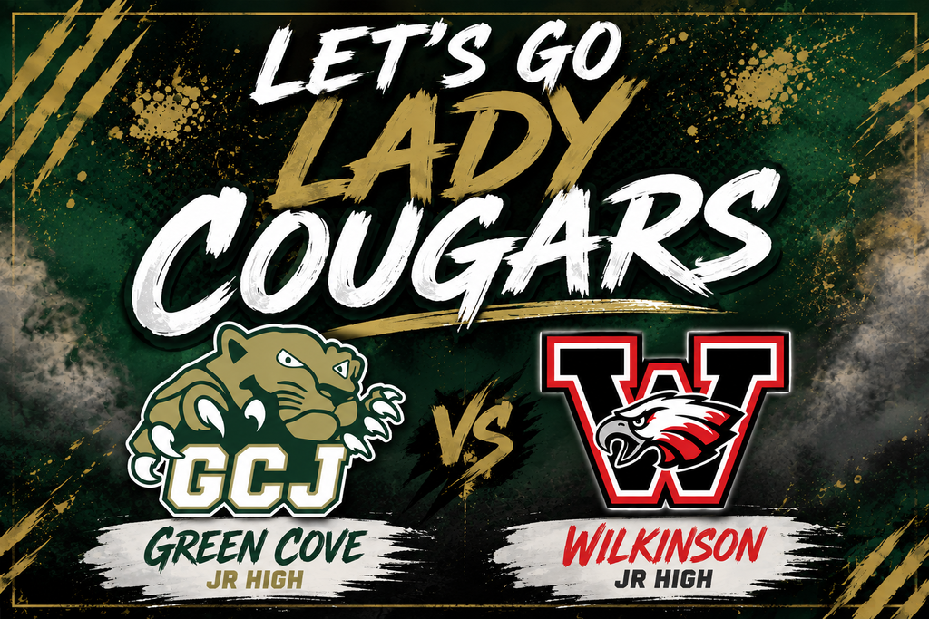A graphic for a sports event features a green background. It highlights two teams: GCJ and Wilkinson.