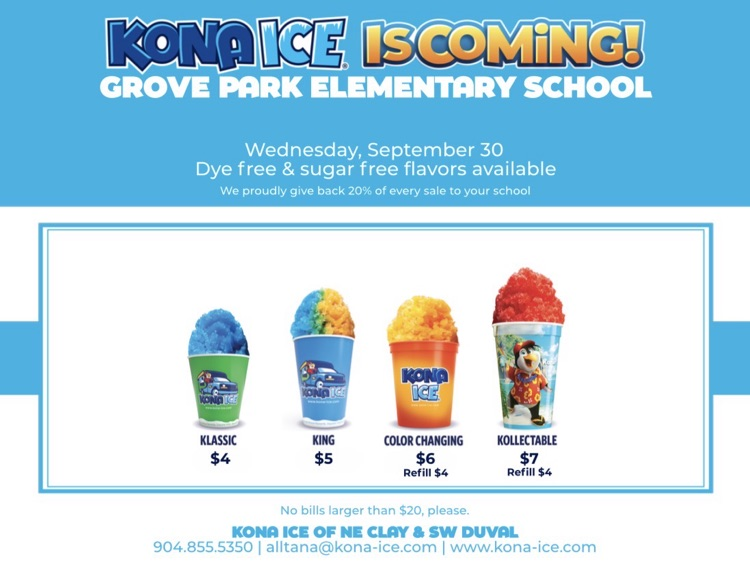 Kona Ice Truck information for 9/30