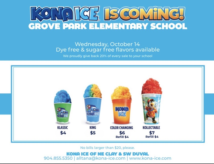 Kona Ice truck information for 10/14