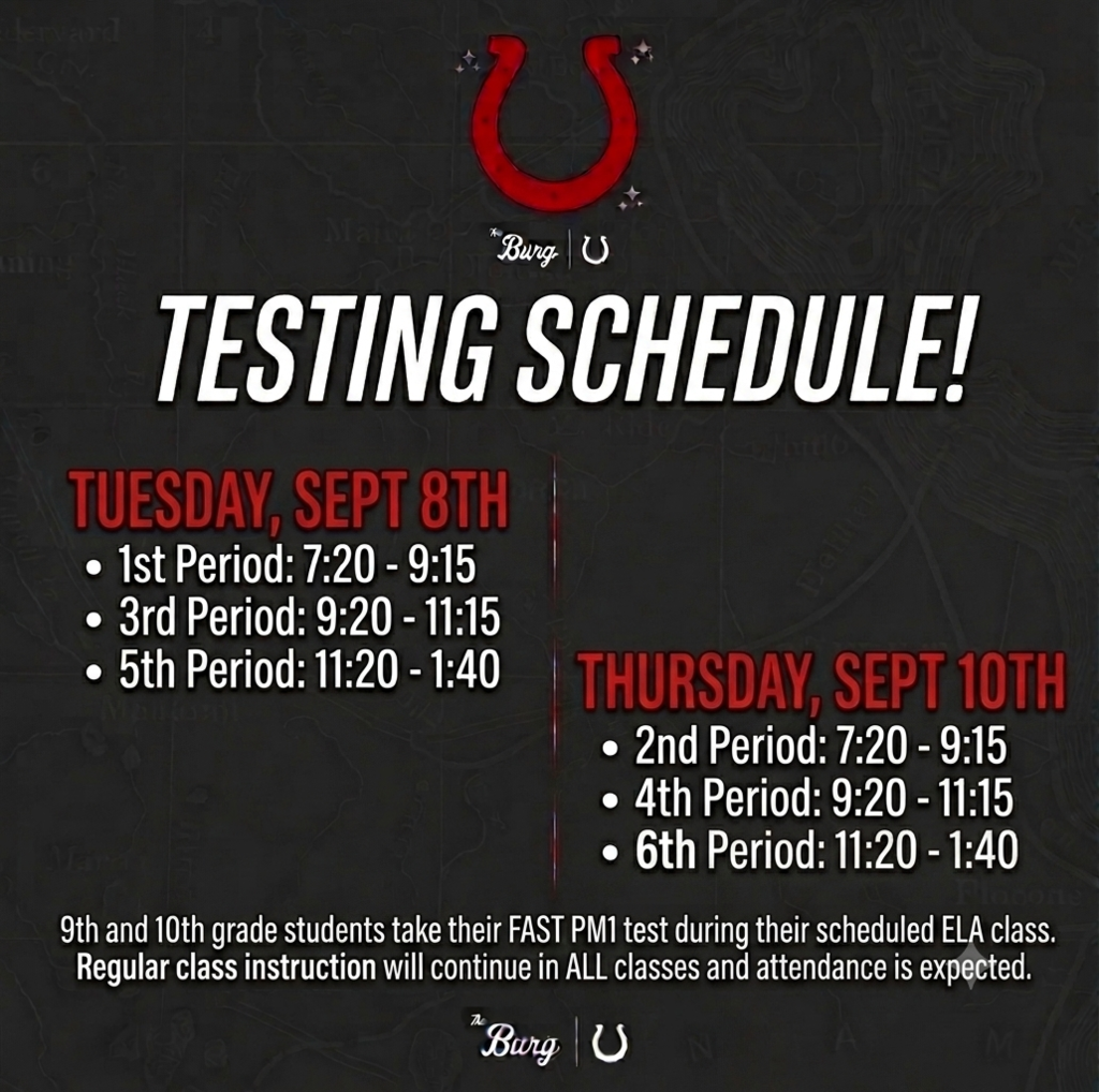 Testing schedule for grades 9 and 10. Periods 1-6 are scheduled from Sept 8th to Sept 10th.
