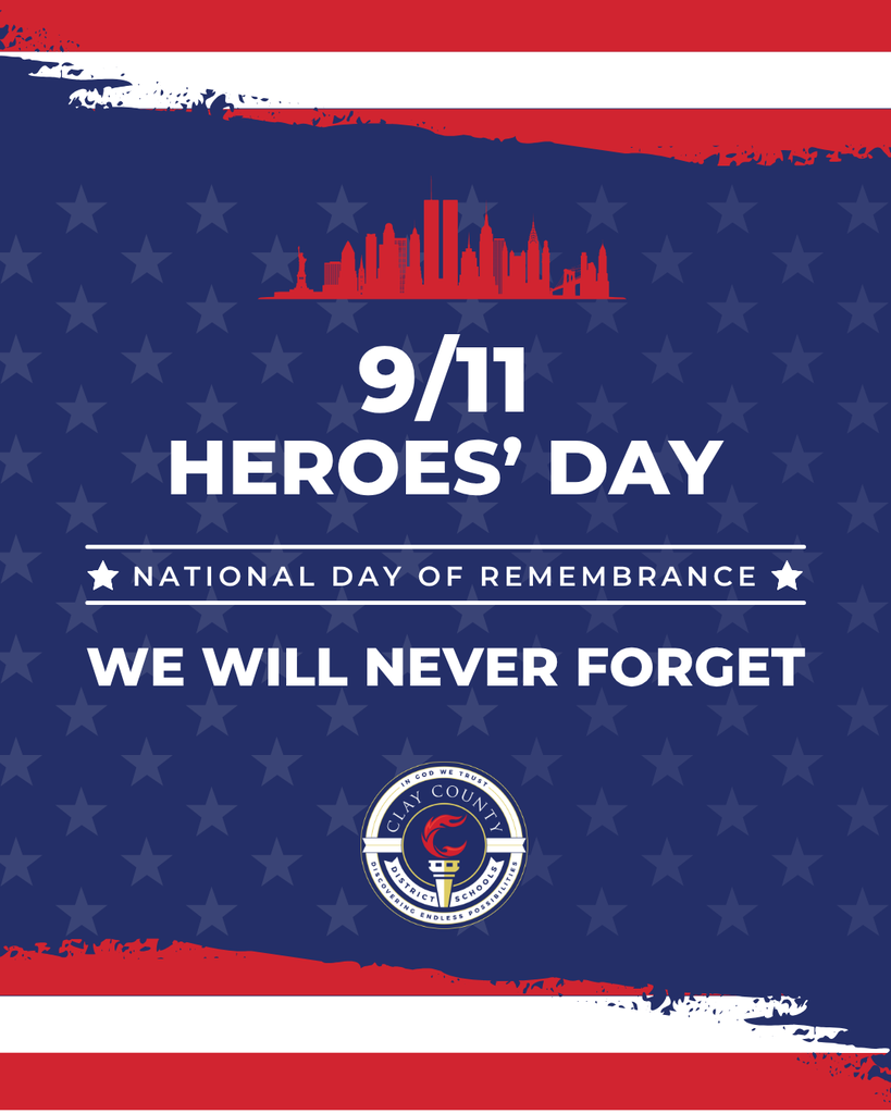 Blue and red background with white stars. Text reads "9/11 Heroes' Day" and "National Day of Remembrance".