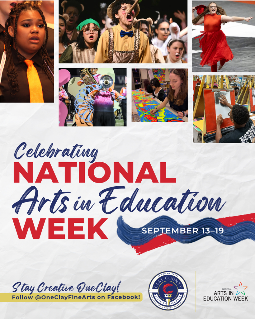Collage of students in costumes and various artistic activities. "Celebrating National Arts in Education Week" text is displayed.