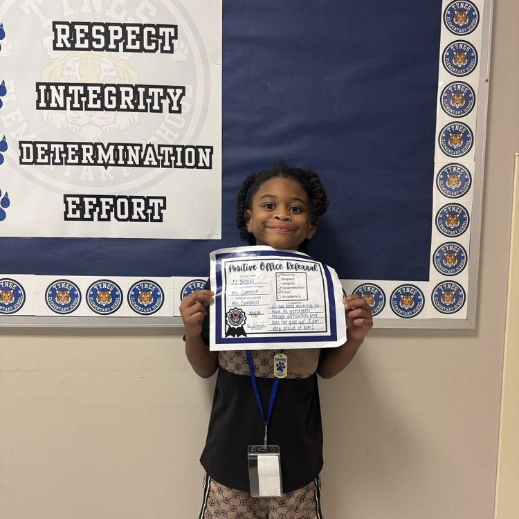 Congratulations to our Tynes Tigers who received a Positive Office Referral for showing their Tiger PRIDE! We are so proud of you—keep up the great work! ✨