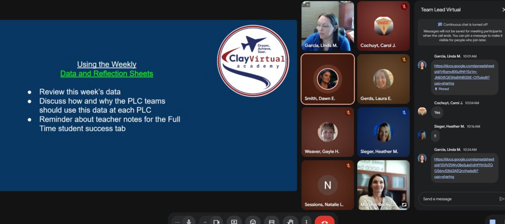Screen shows a virtual meeting with multiple participants, one featuring a logo and the text "Using the Weekly Data and Reflection Tools".