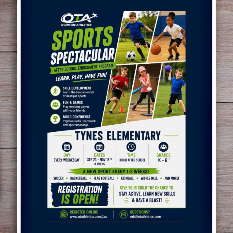 🏀⚽ Registration is now open for OTA’s Sports Spectacular at Tynes Elementary!