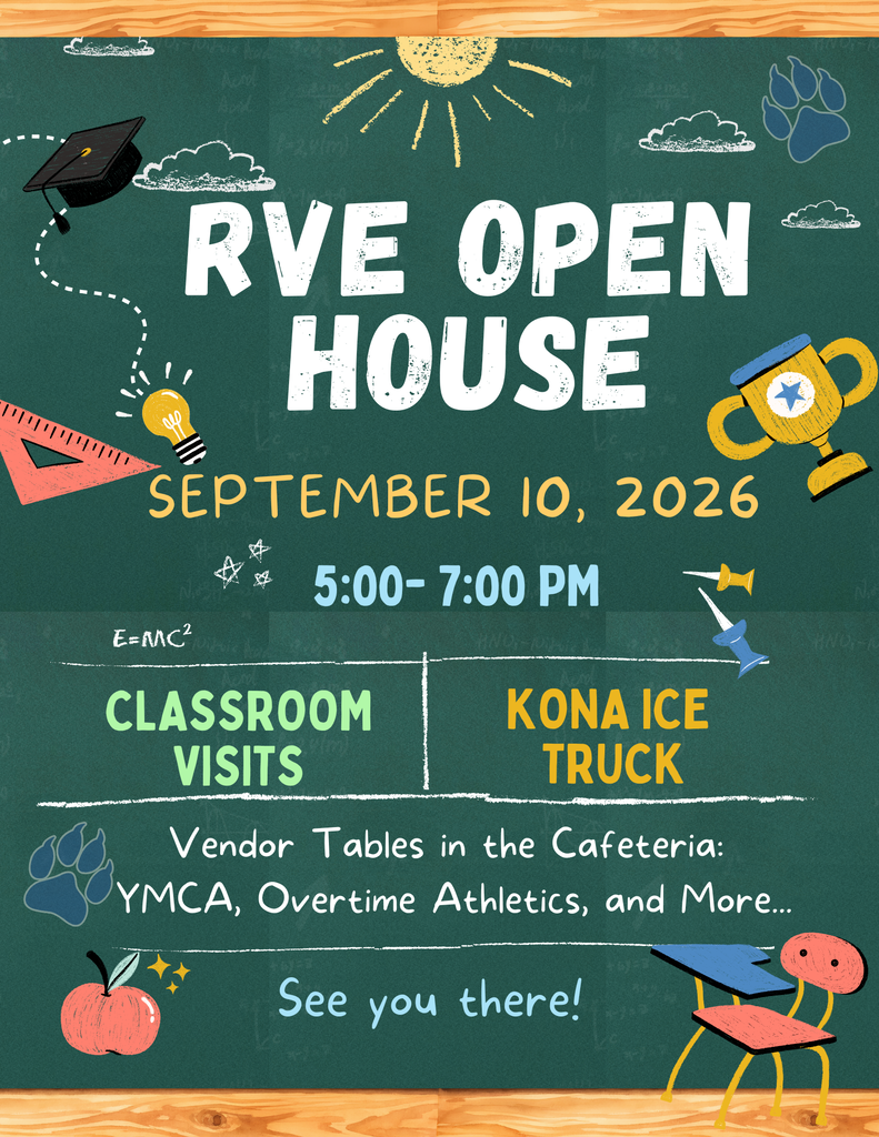 A chalkboard with a border features an open house event. It includes a date, time, and information about classroom visits and a Kona Ice truck.