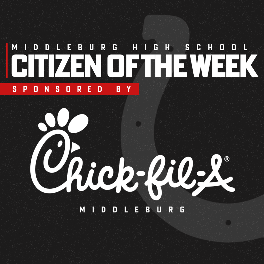 Black background with white text reading "Citizen of the Week". Below it, a white logo of a Chick-fil-A.
