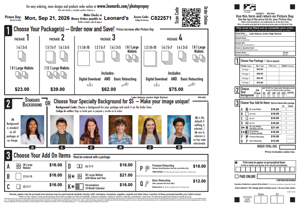 September 21st is LAJH Picture Day! Access code C822571