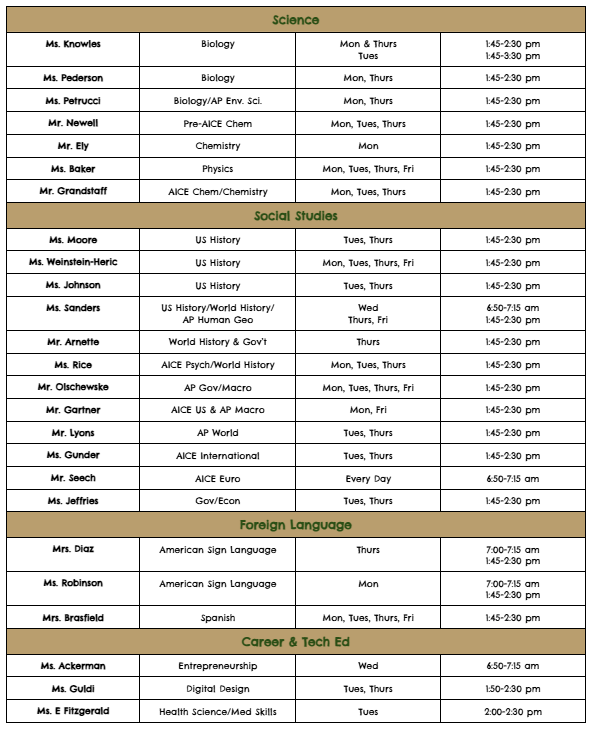 Tutoring Schedule