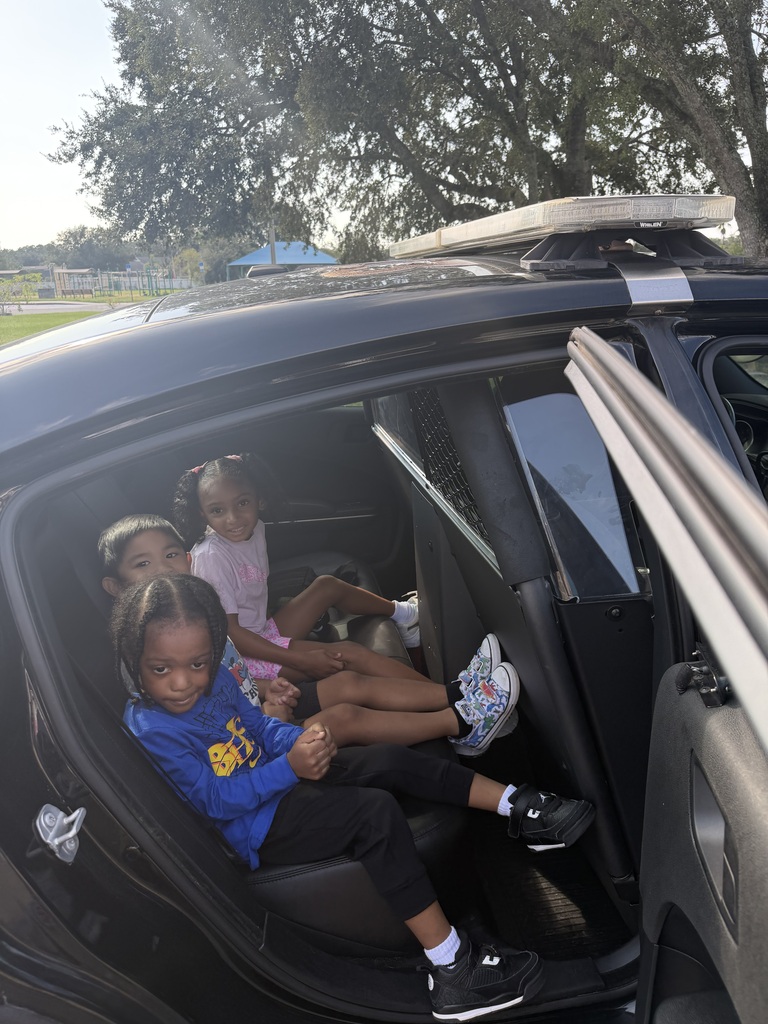 Three children sit in the back of a car. 