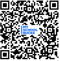 A black and white QR code with the blue text "MY SCHOOL BUCKS" centrally positioned, surrounded by smaller dots.