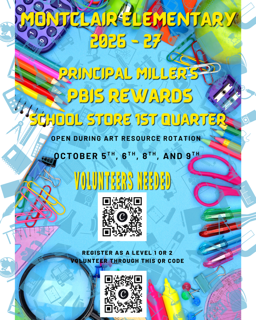 We are looking for volunteers for Principal Miller's PBIS Rewards School Store that will open next week for the 1st Quarter.  All volunteers will have to have at least a Level 1 clearance.  You can use the bottom QR code to register.  Level 1 clearance is $17.55 for three years.  Level 2 clearance is $85.75 and is good for five years.  Note:  Field trip chaperones need a level 2. 