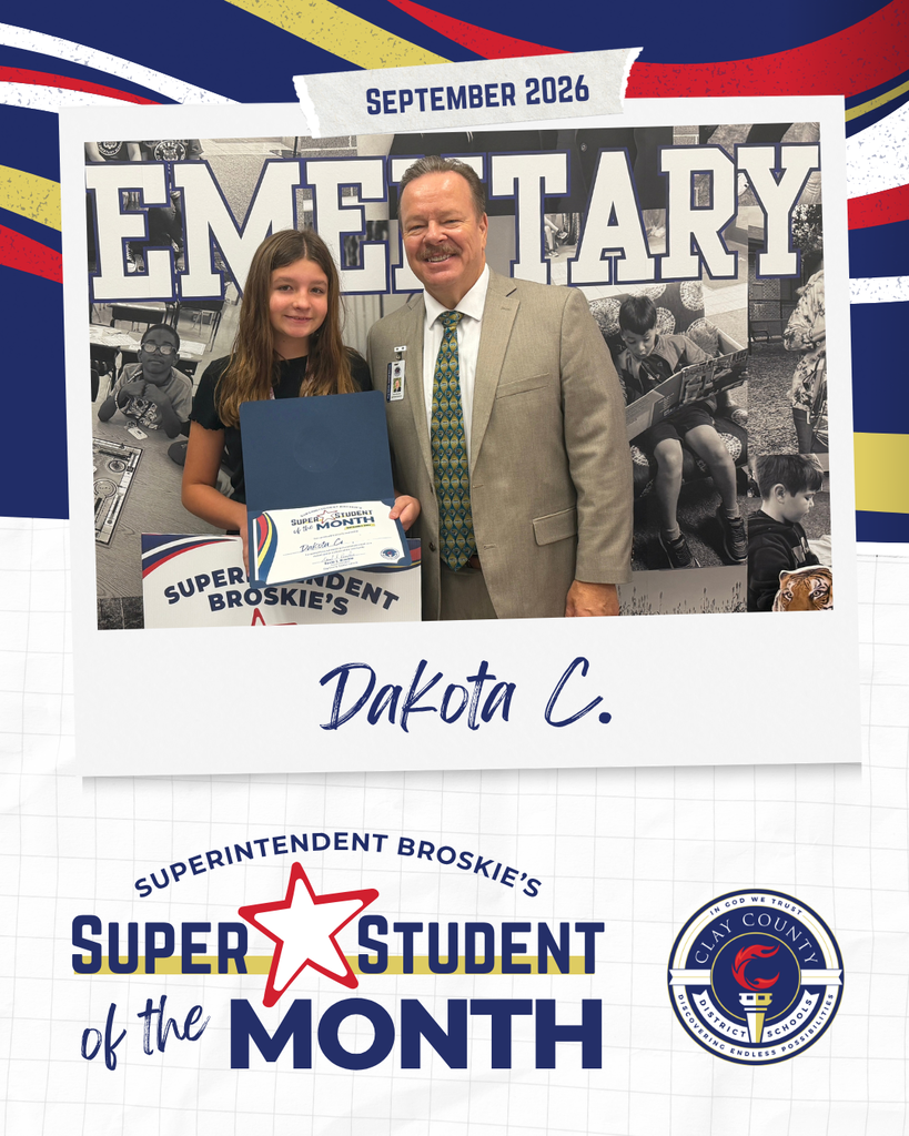 A photo of a man and girl with text reading "SUPER STUDENT of the MONTH" and "Dakota C." A girl holds a certificate.