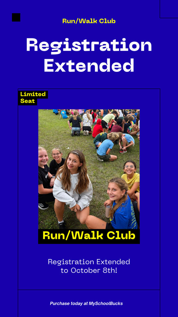 Guess what? The race isn't over yet! Due to popular demand, we’re keeping the starting line open a little longer. Run/Walk Club registration for K-6 students has officially been extended to Thursday, October 8th! 🏃♂️🏃♀️ If you haven't had a chance to sign up your runner or walker yet, you’ve got extra time to lock in their spot for an active, fun-filled season. Don't wait until the new deadline passes! 👉 Click Here to Register via MySchoolBucks Let’s keep that momentum going—see you on the track! 🎉