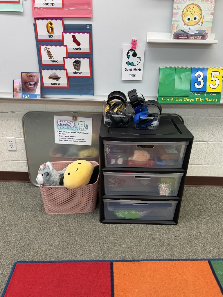 A classroom area with a white board, shelves, a rug, a black drawer, a basket, and toys.