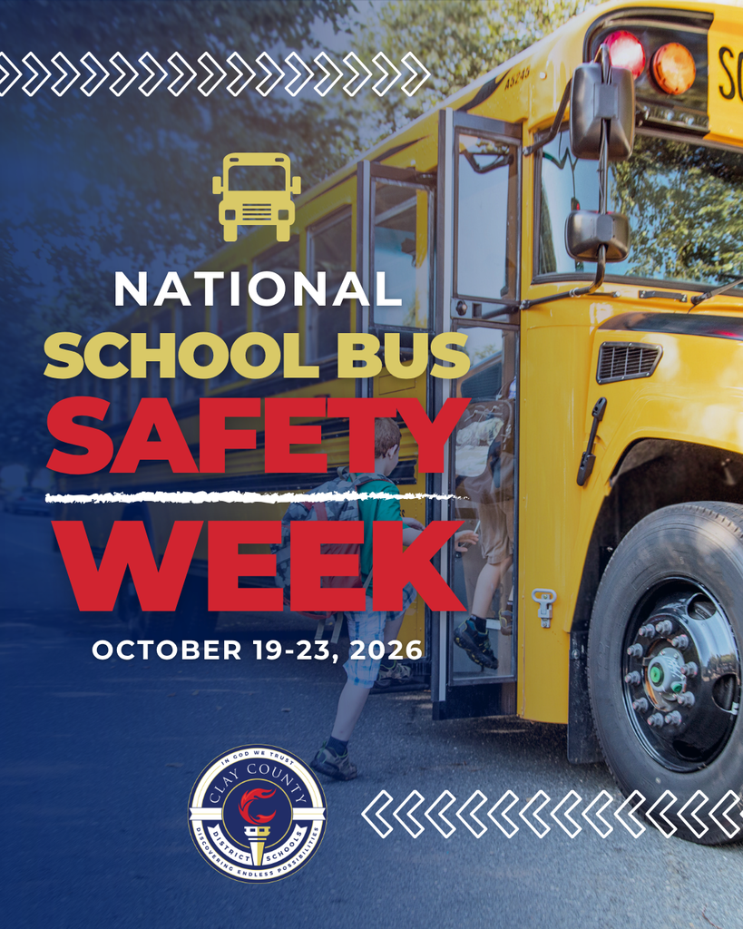 School bus parked with a child boarding. Text reads "National School Bus Safety Week October 19-23, 2026".