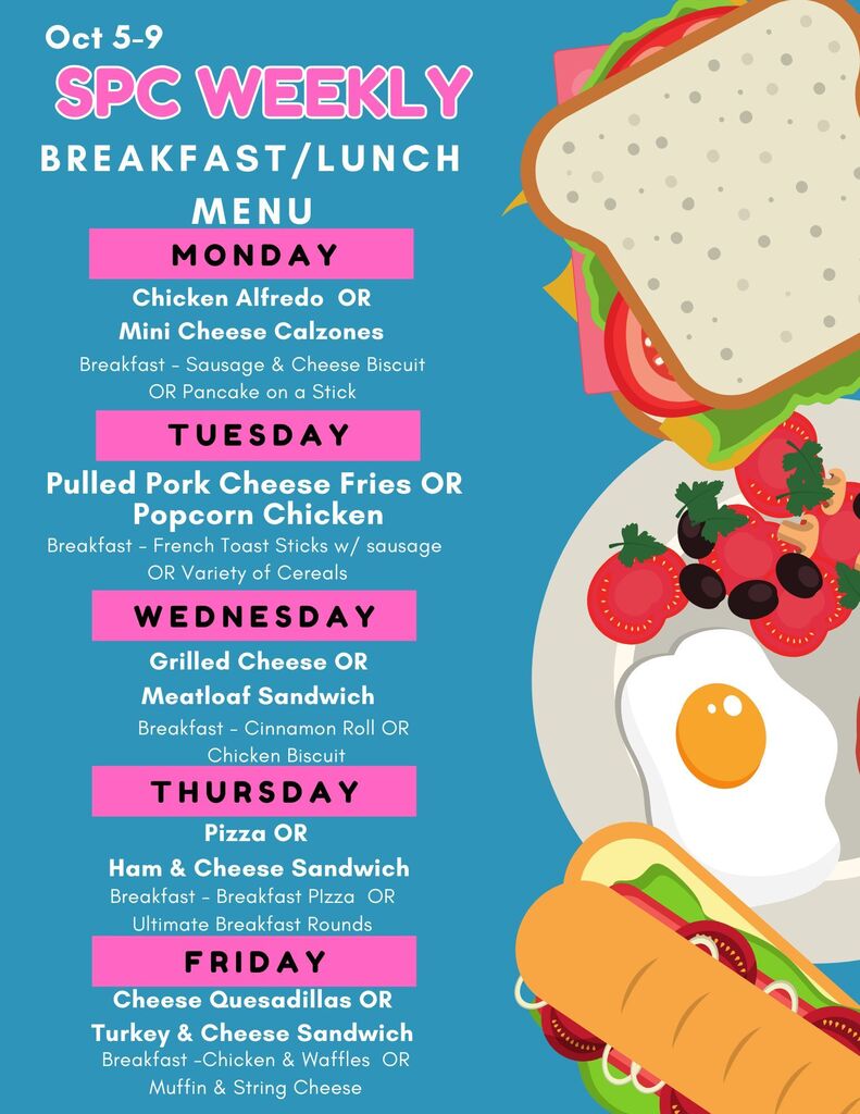 Menu board for a weekly breakfast/lunch, displaying options from Monday to Friday with sandwiches, eggs, and salads.
