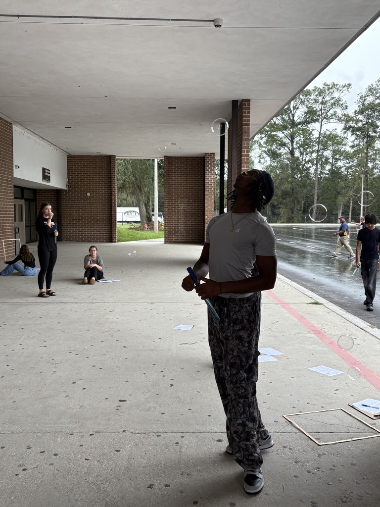 one student with bubbles