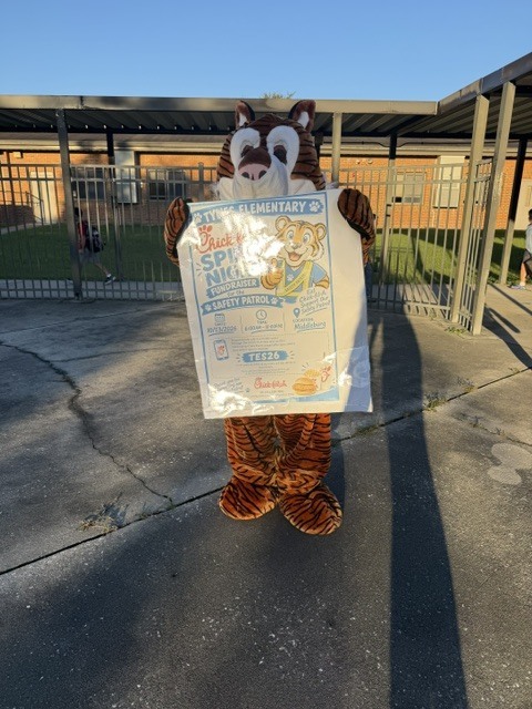 Tiger Mascot with Chick-fil-A Spirit Night Reminder