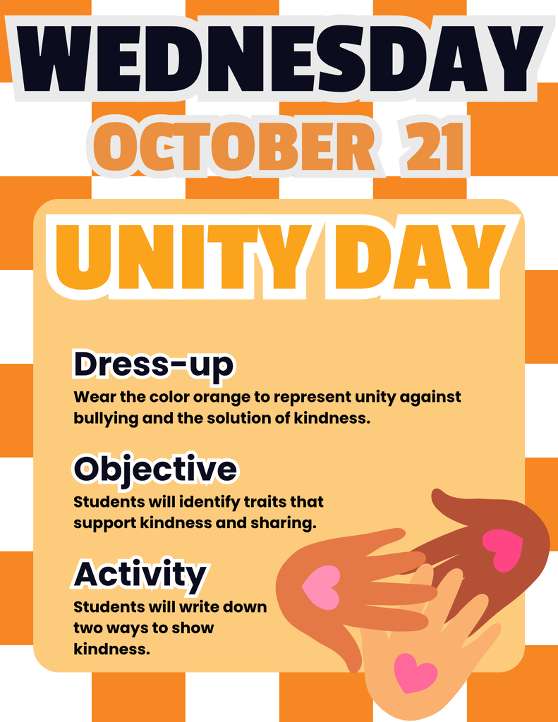 Poster for Unity Day on October 21. It reads, "Dress-up. Wear the color orange to represent unity against bullying."